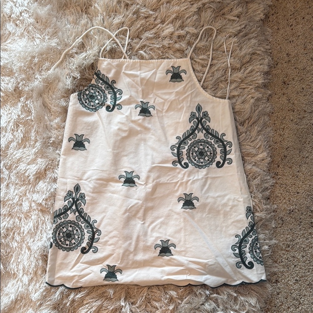 Elegant White and Green Embroidered Women's Dress